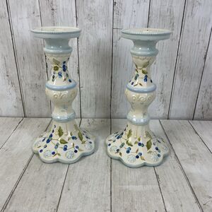 Tracy Porter Annette Candlestick 10.5" Holders Hand Painted Blueberry Cottage